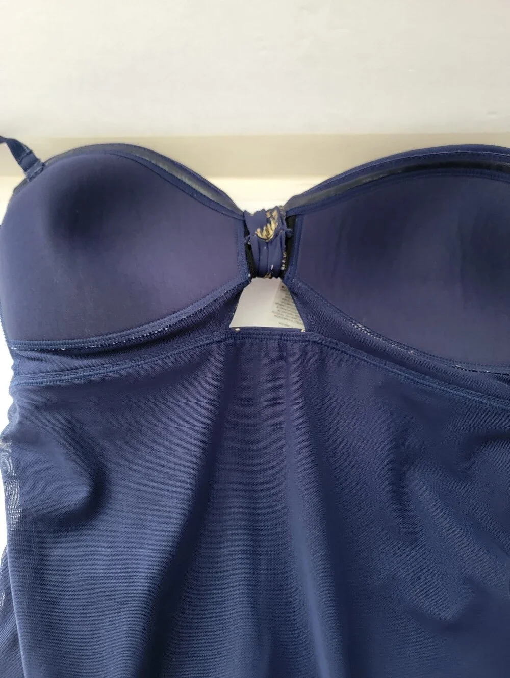 Boden  Navy Blue Gold Foil Palm Tree One Piece Swimsuit Halter Keyhole Sz 10